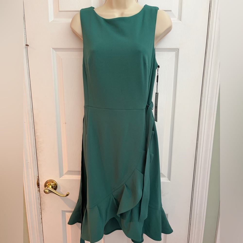 NWT Calvin Klein Dress Size‎ 10 Teal Green Ruffle Hem Sleeveless MSRP $134